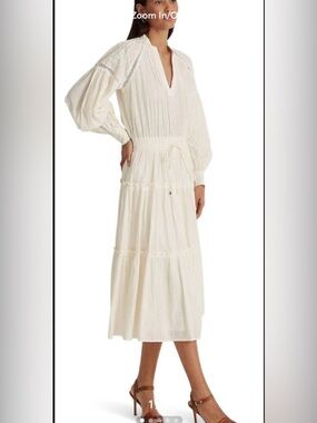 Ralph Lauren Ivory Tiered Long-Sleeve Midi Dress